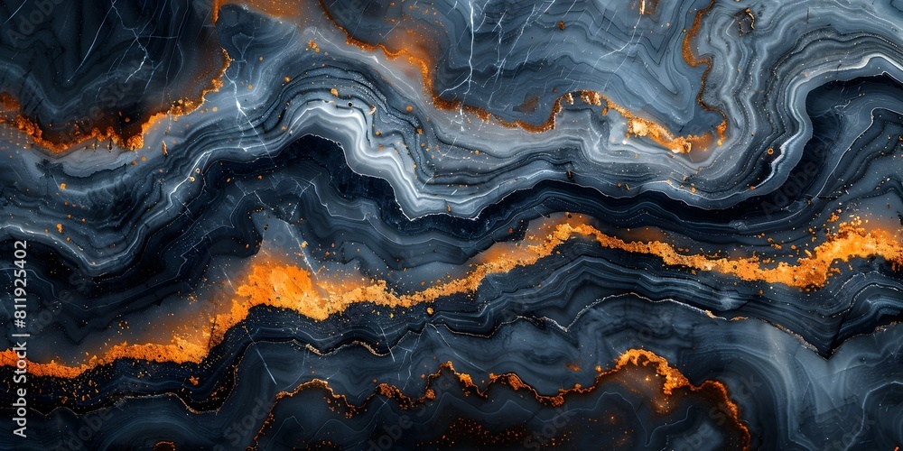 Poster mesmerizing swirls of black and glowing orange in captivating marble texture