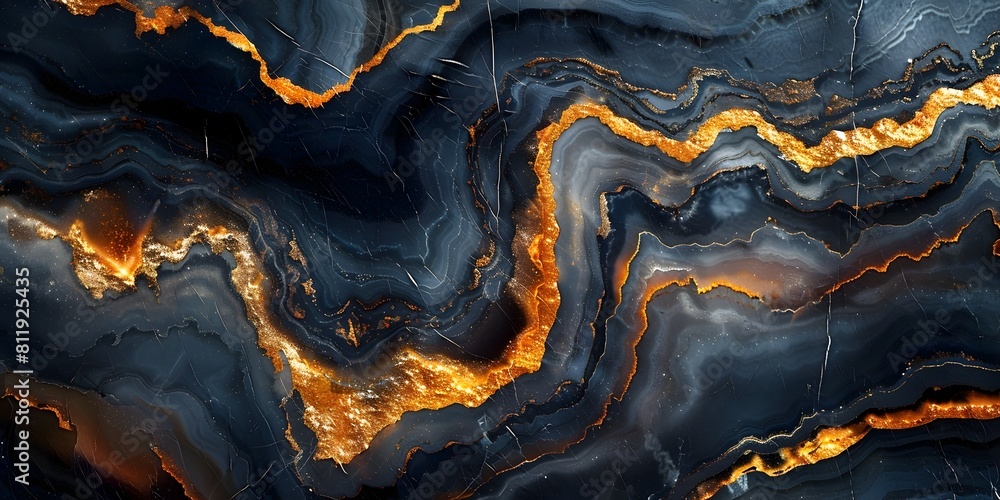 Poster stunning marble texture with swirling black and golden hues showcasing a mesmerizing abstract patter
