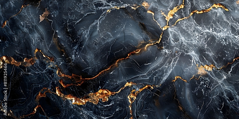 Poster black and golden marble surface with stunning fractal and geometric patterns,perfect background for 