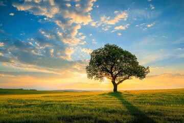 Obraz premium Photo of a lone tree in the middle of an open field at sunset 