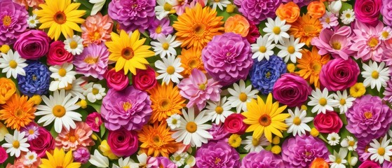 Illustration of vibrant spring flowers arranged on a flat background