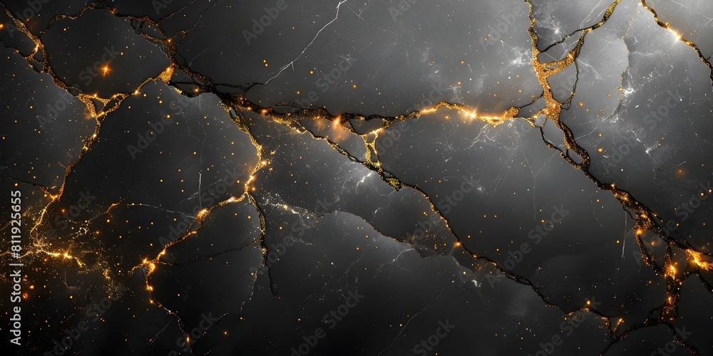 Poster striking black marble texture with intricate fractal patterns and shiny accents providing a captivat