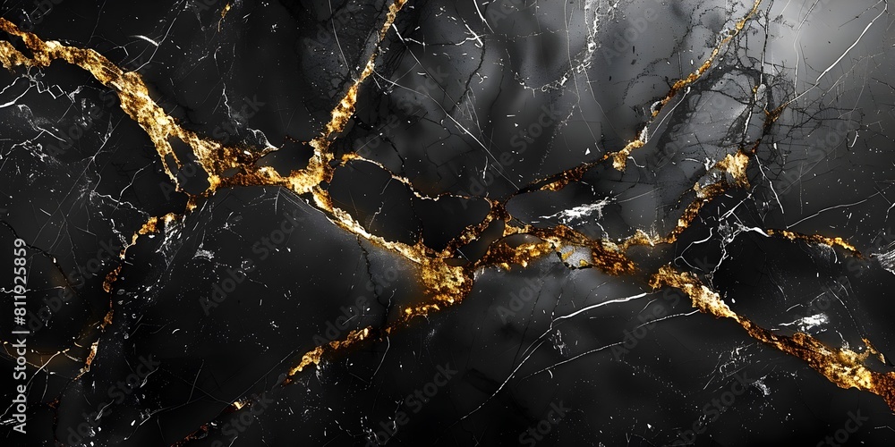 Poster elegant black and gold marble texture with dramatic fractal patterns for luxury decor and architectu