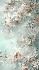 Delicate Pink and White Cherry Blossoms Flowering on Branches in Serene Spring Atmosphere