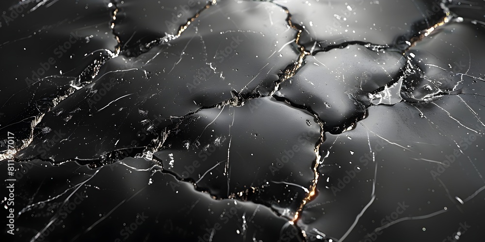 Aufkleber Captivating Black Marble Texture with Intricate Patterns and Cracks,Showcasing Elegant Minimalist Design for Premium Backgrounds