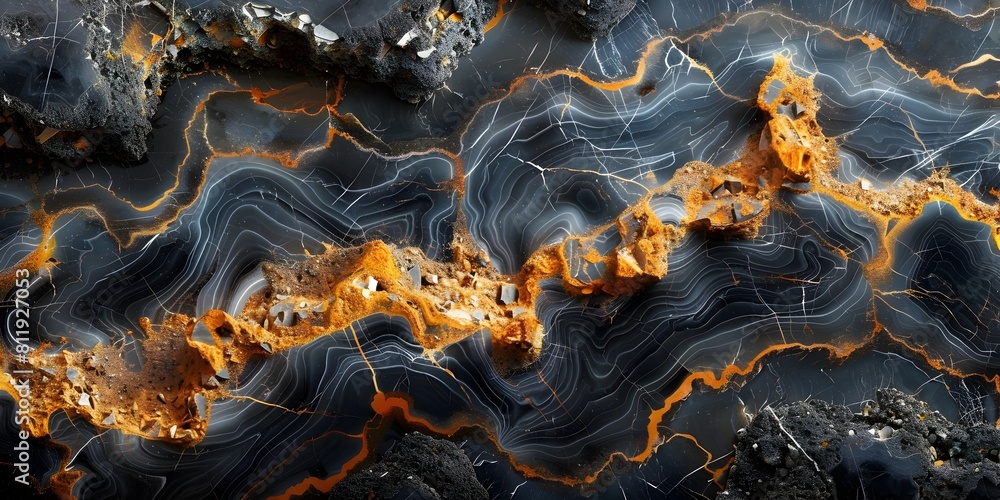 Aufkleber stunning black marble with intricate swirls and veins of warm colors,creating a captivating abstract