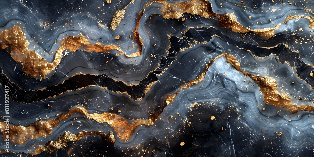 Aufkleber captivating black marble backdrop with shimmering gold veins and mesmerizing crystalline patterns fo