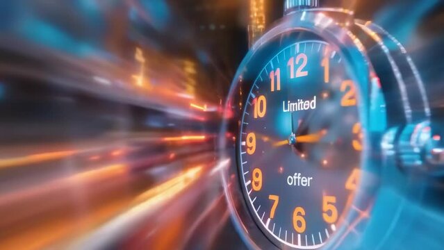 A watch face becomes the center of a dynamic time travel experience. The hands spin rapidly, blurring into the night as streaks of city lights rush past in a vivid display of speed and motion