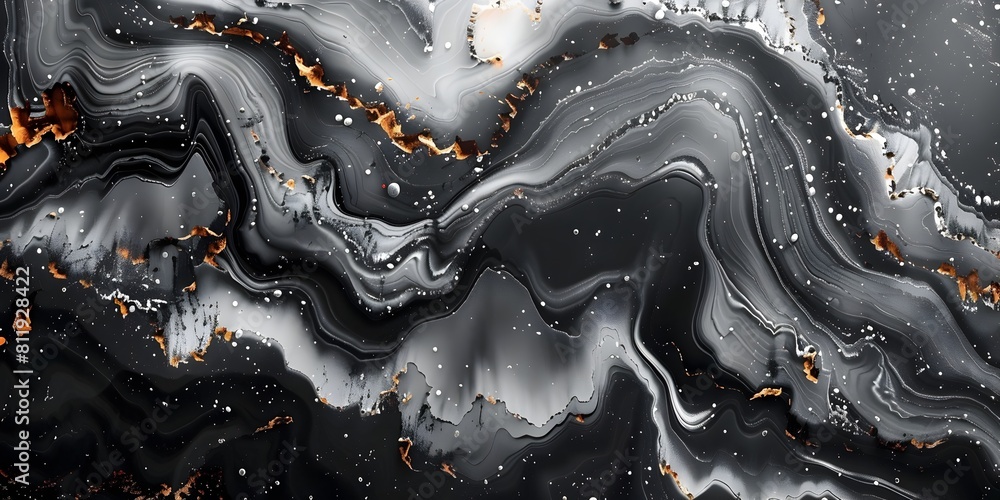 Poster black and white marble texture with swirling fluid patterns and dynamic fractal designs for premium 