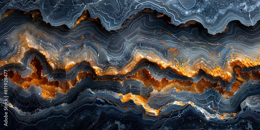 Poster black and orange marble abstract textured background with dramatic geological formations and dynamic