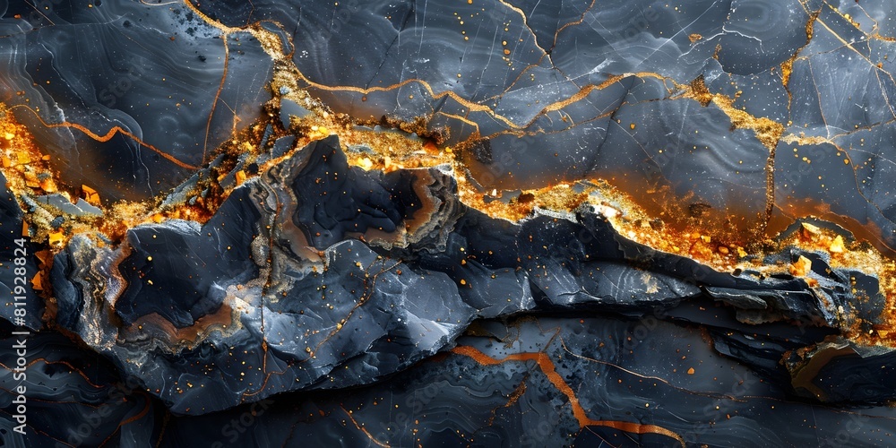 Aufkleber dramatic black marble textured background with shimmering golden veins and unique geological pattern