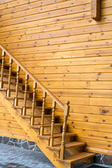 Wooden stairs in a wooden house.