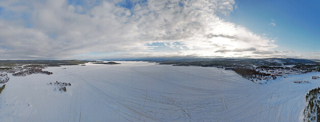 Finland panorama in winter with snow - Aerial view