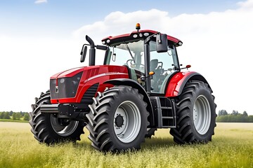 Modern tractor isolated on nature background. 3d rendering image with clipping path