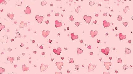Create a charming seamless pattern with hand drawn tiny pink hearts scattered across a soft pink background perfect for adding a touch of Valentine s Day allure to postcards and wrapping pap