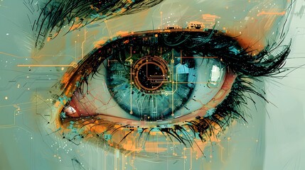 Digital Circuitry Embedded Iris Symbolizing Advanced Artificial Intelligence