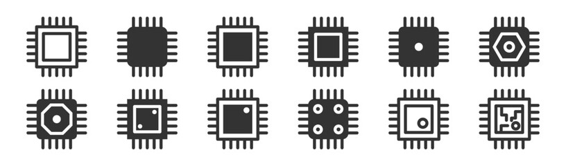 Micro chip icon set. Circuit board collection. Vector illustration