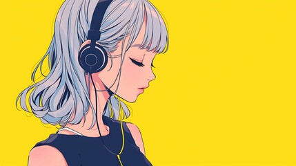 音楽を聴いている女性