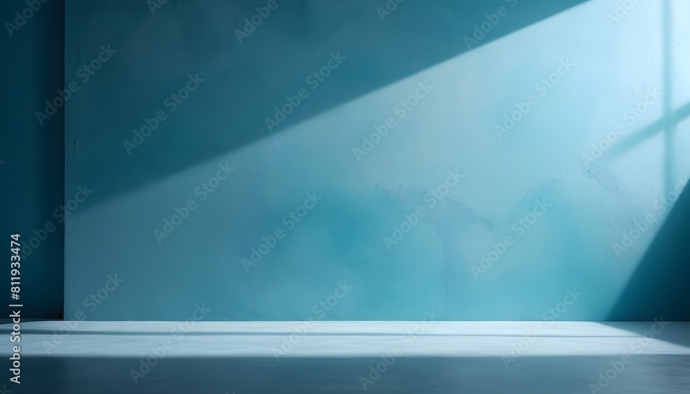 Poster minimal abstract light blue background for product presentation. shadow and light from windows on pl