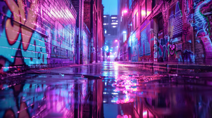 The dark alleyway was illuminated by the neon glow of the streetlights, casting a mysterious aura...