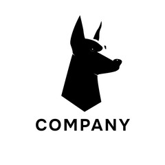 black Doberman on a white background. Logo