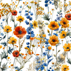 beautiful wild flower pattern background, watercolor illustration