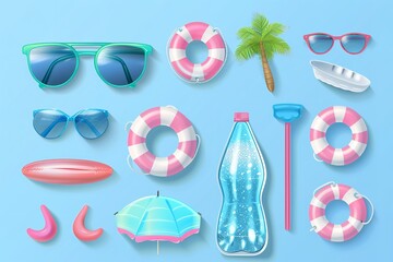 Collection of Summer Accessories Pieces for Holiday. Generative Ai