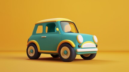 3d low polly cute cartoon car  against a sunny yellow background