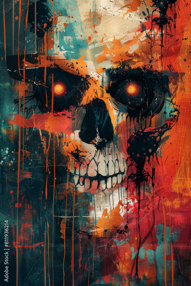 Aufkleber create a modern contemporary artwork illustrating a punk zombie's abstract face in a graffiti style,