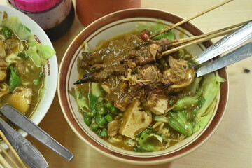 Ongklok noodles, a traditional food typical of Dieng, Central Java, Indonesia. This food is very tasty and delicious