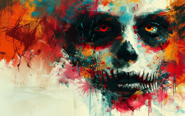 Abstract punk zombie face depicted in a graffiti-style illustration, showcasing a modern and contemporary artistic approach. Created using Generative AI technology.