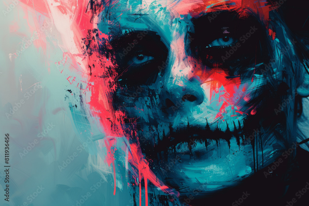 Aufkleber a contemporary abstract portrait of a punk zombie with a hint of graffiti influence, created in a mo