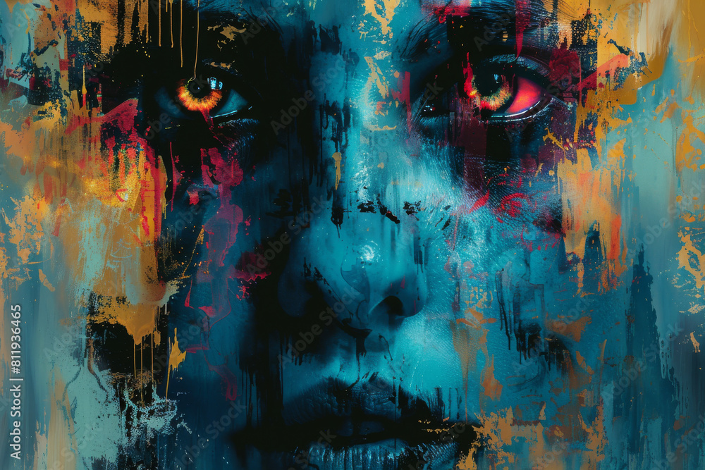 Aufkleber contemporary artwork featuring a punk zombie with abstract facial features rendered in a graffiti-in