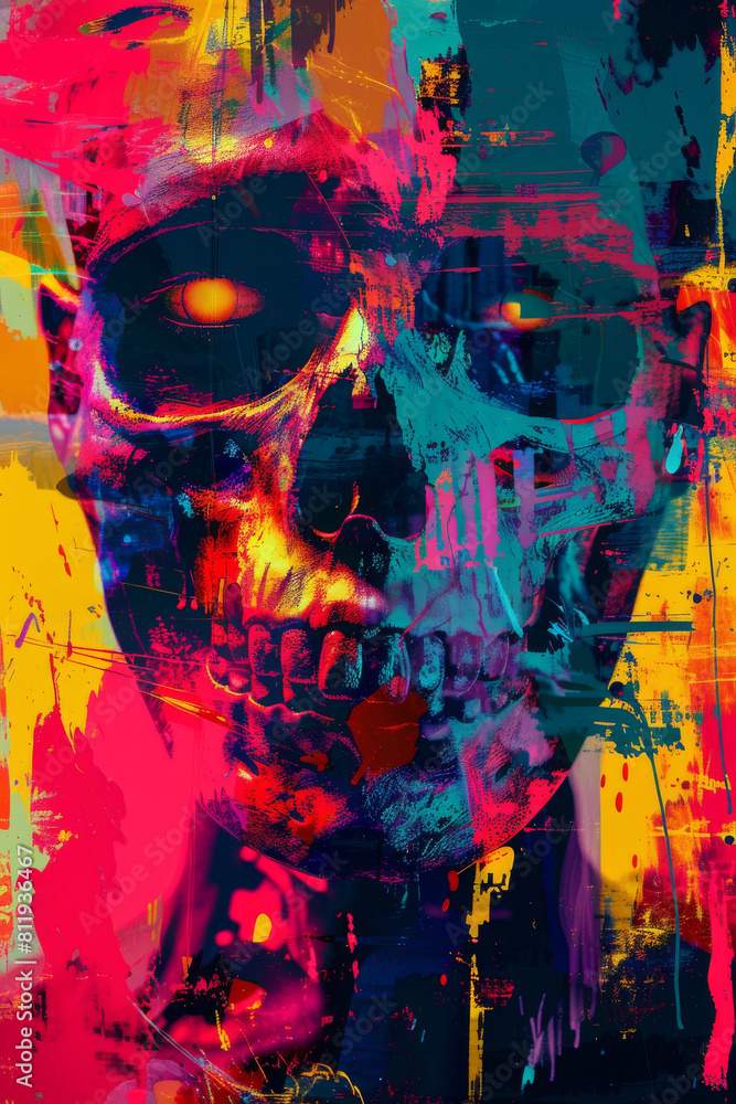 Aufkleber abstract artwork depicting a punk zombie with a graffiti-inspired style, created using generative ai