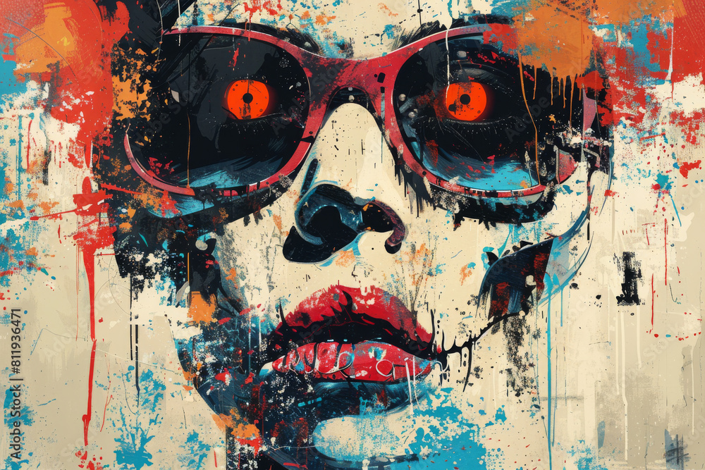 Aufkleber abstract graffiti artwork featuring a punk zombie with a modern twist, created using generative ai t