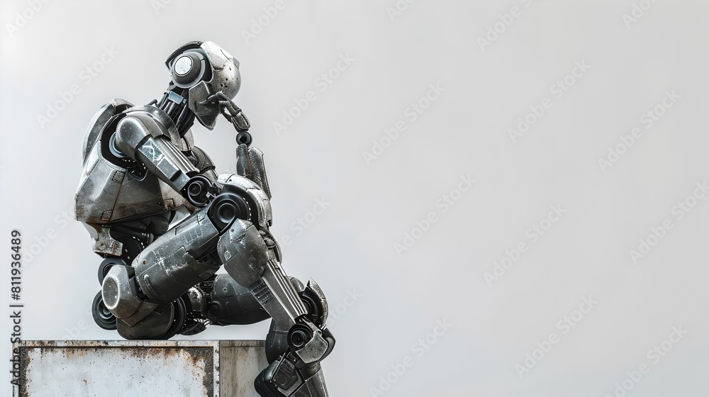 Poster futuristic robotic arm posing against a minimalistic backdrop. mechanical automation in modern era. 