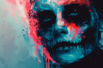 A contemporary abstract portrait of a punk zombie with a hint of graffiti influence, created in a modern style using Generative AI technology.