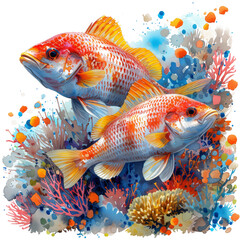 Watercolor illustration of underwater scene with sea life
