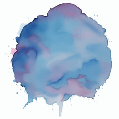 Abstract pattern with blue watercolor cloud on white background. Cyan watercolour water brash splash texture
