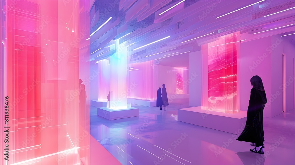 Poster virtual assistant visualizes company values through dynamic holographic environments
