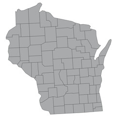 Map of the US states with districts. Map of the U.S. state of Wisconsin