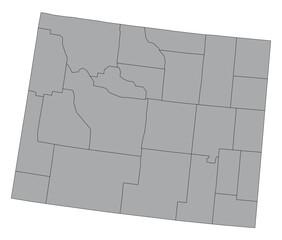 Map of the US states with districts. Map of the U.S. state of Wyoming