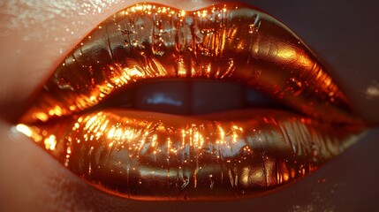 Provocative Copper Lips A Highcontrast Digital Render of Glossy Metallic Allure