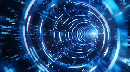 Hypnotic Neon Blue Warp Tunnel Swirling in Abstract Futuristic Space with Cinematic Realism