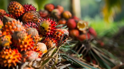 Close-up of Vibrant Palm Oil Fruits in Various Stages of Ripeness