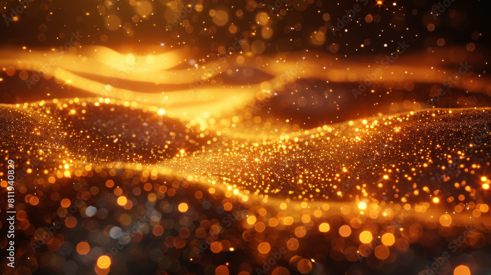 Poster golden products displayed on a shimmering backdrop, creating a luxurious and enchanting atmosphere i