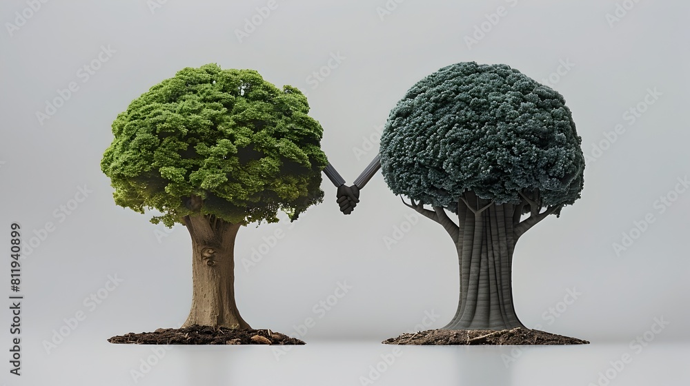 Aufkleber tree and skyscraper intertwined representing of natural and artificial elements