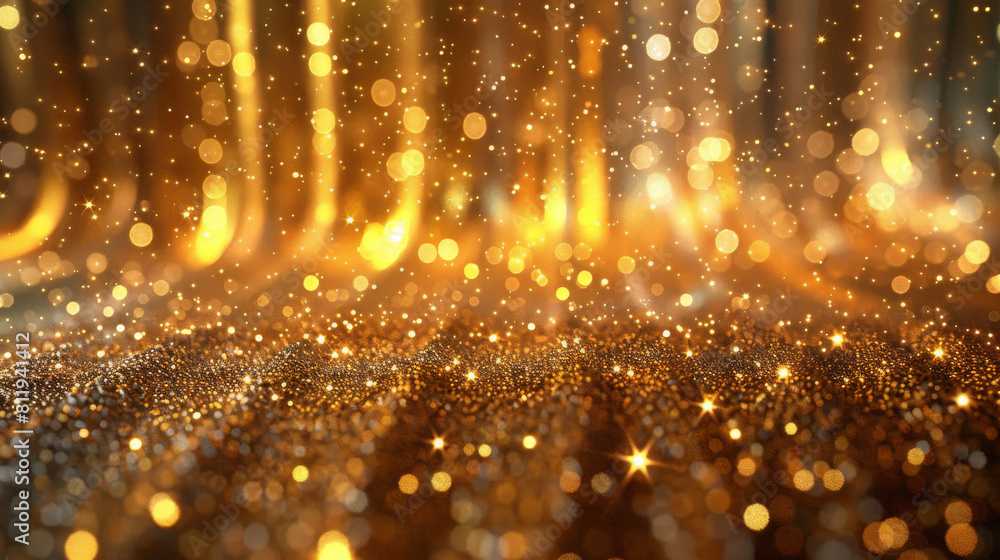 Poster luxurious gold-themed product display with a shimmering background, creating a magical and upscale a