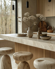 Stunning Modern Kitchen with Light Oak and Beige Wood, Vertical Stripes Style