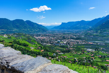 Sigths from Dorf Tyrol in South Tyrol Italy on Meran and other Landscapes.
